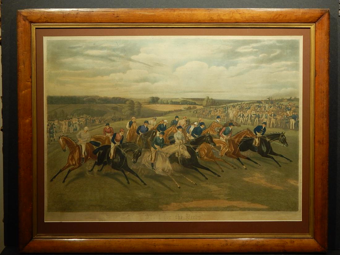 J.W. Moore: Start for the Derby: engraving, matted and framed. Dimensions: 21 1/4 x 29 1/4 paper, 28 x 35.5" frame