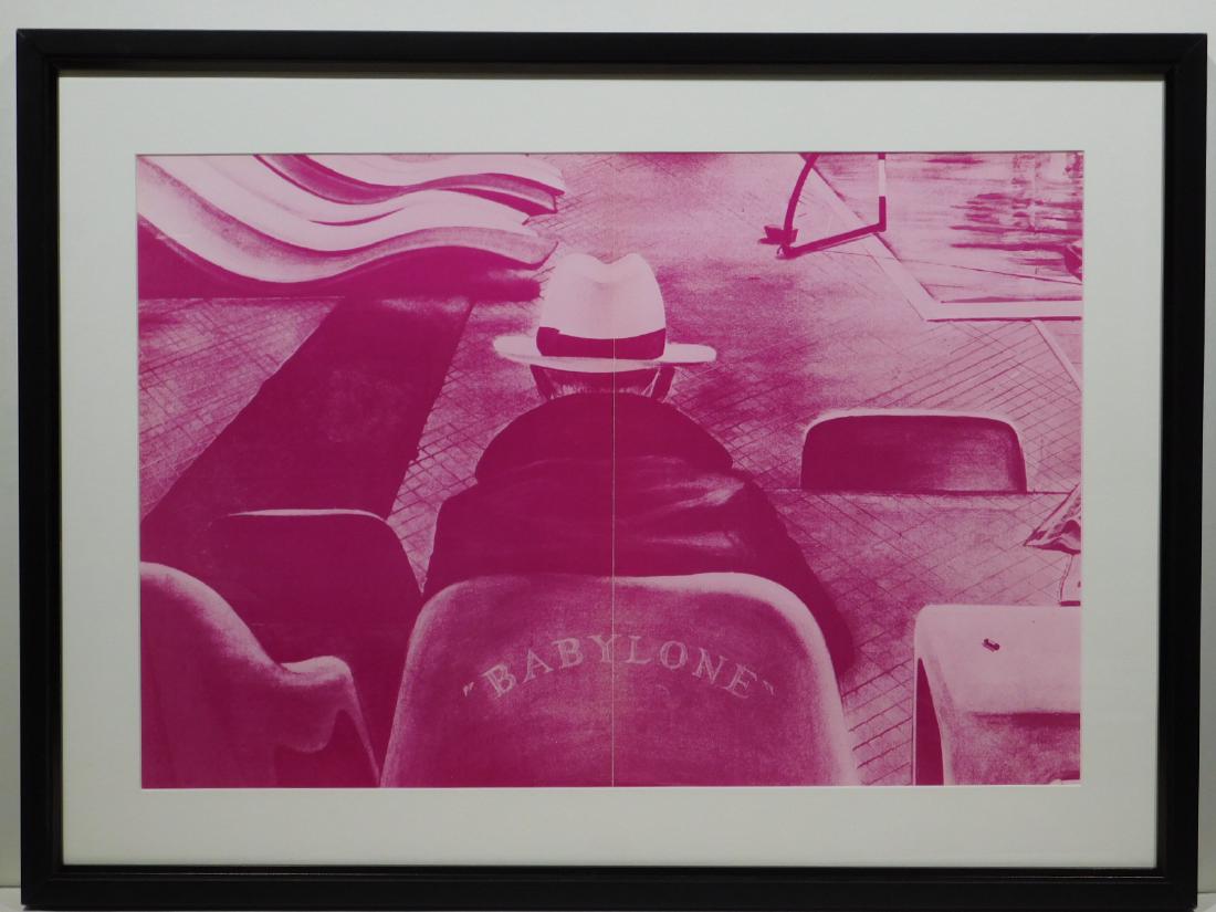 Jacques Monory: Babylon: Jacques Monory (French, 1924-2018): set of three lithographs, unsigned, framed. Jacques Monory was a French painter and filmaker whose work is an allegory of the contemporary world and the inherent vi