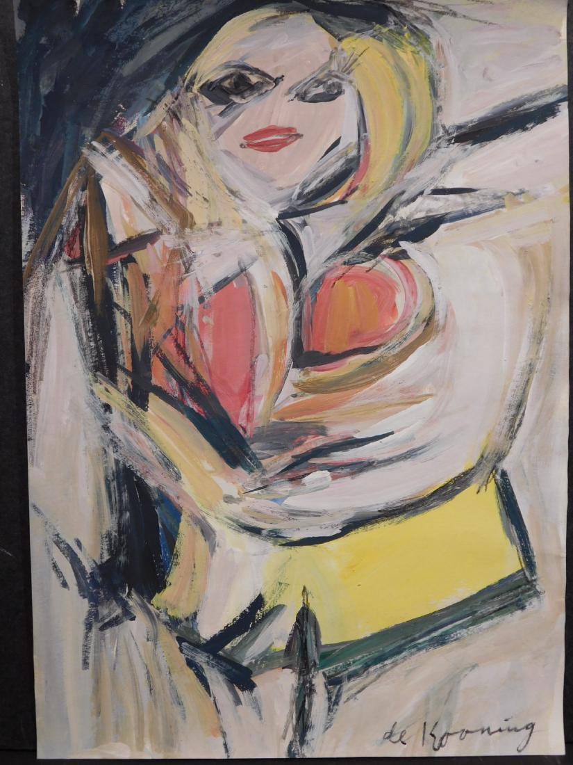 Willem de Kooning: Woman: Willem de Kooning (Dutch, 1904-1997) attributed: Woman, oil on paper, signed lower right and on reverse, unframed. Reverse bears the stamp from Contemporary Masters Exhibition. Unframed.br>14.5 x 18.5