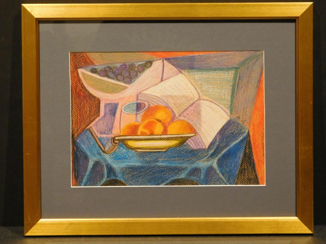 A.W.: Russian Cubist Color Drawing: A.W. (Artist unidentified): Russian Cubist Composition, signed with the initials A.W. Color Pencil Drawing on Paper, c 1990, newly matted and framed.br>7 1/2 x 10/5 inches paper, 16x13 inches frame