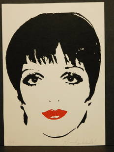 After Andy Warhol: Liza Minelli: After Andy Warhol (American, 1928-1987) Manner of: Liza Minelli. Screen print, pencil signed in lower right, number 4/200, verso stamped VIP Art Inc. and ref. #, framedDimensions: 11.75x8.25 in.