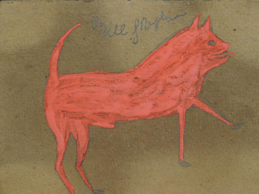 Bill Traylor: Red Dog: Bill Traylor (American, 1853-1949) attributed: gouache on found cardboard, signed, unframed. Although he did not begin drawing until the age of 85, Bill Traylor has become a widely admired outsider ar