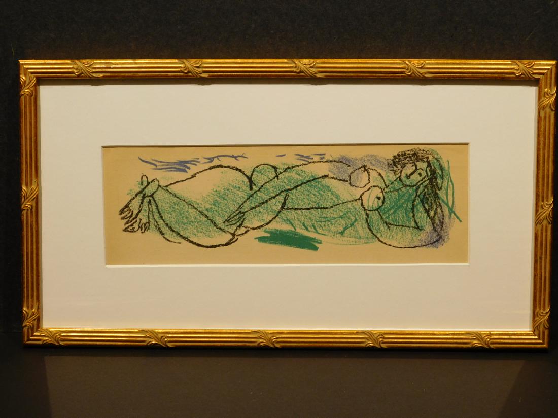 Andre Marchand: Abstract Female Nude, Lithograph 1947: Andre Marchand: Abstract Female Nude, Lithograph in colors on paper, unsigned, from an issue of Derriere le Miroir - 1947, framed. Dimensions: 3.25 x 10.5 inches sight size/ 8.3 x 15.25 inches framed.