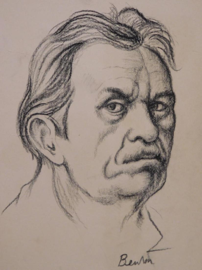 Thomas Hart Benton: Self Portrait: Thomas Hart Benton (1889-1975) attributed: charcoal on paper, signed, unframed. Thomas Hart Benton is one of the preeminent pre-war regionalist painters known for depicting the culture and inhabitants