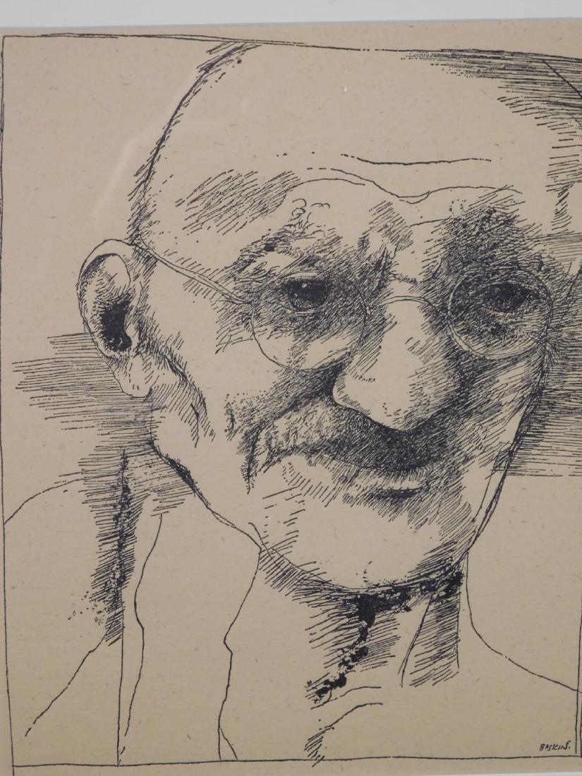 Leonard Baskin: Gandhi: Leonard Baskin (American, 1922-2000): lithograph on paper, signed in the plate, framed. Leonard Baskin was an American painter, printmaker, and graphic artist notable for his unwavering commitment to