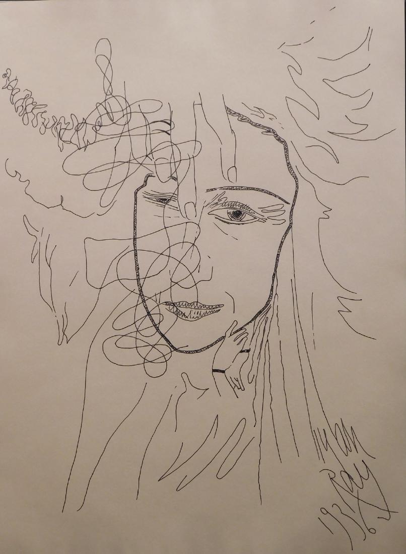 Man Ray: Surrealist Face of a Woman: Man Ray (American 1890-1976)Attributed: Surrealist Face of a Woman. Pen and ink on paper signed and dated (1936) lower right unframed.br>15.35 x 10.5 Paper. Private collection England, Estate of Silvi