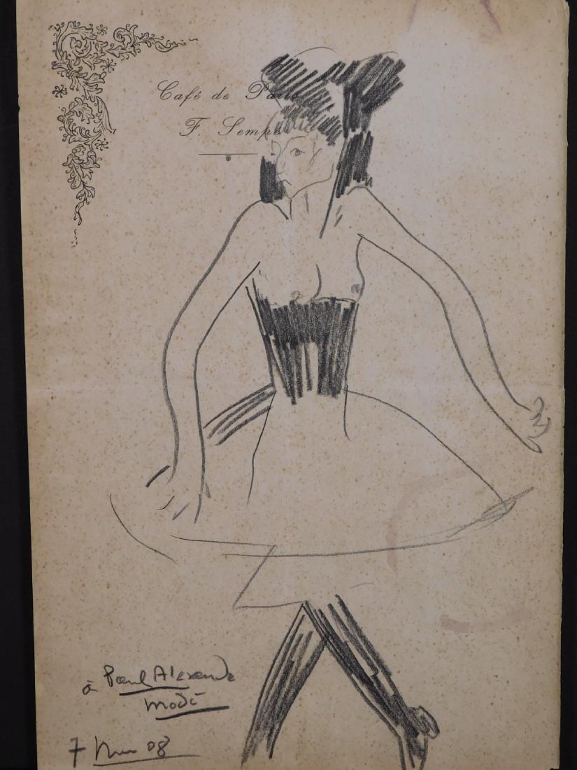 Manner of Modigliani: Sketch of a Woman: Manner of Amedeo Modigliani (Italian 1884-1920): pencil sketch on paper with decorative gallery stamp, dedicated to Paul Alexander, dated Nov. 08.br>8 1/4 x 11 1/4" paper
