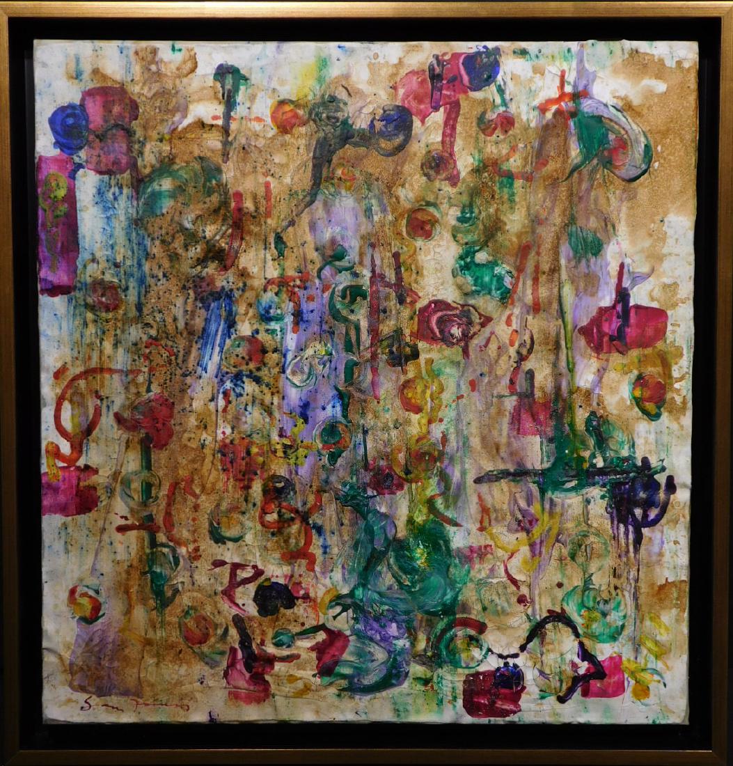 Sam Francis: Abstract Composition: Sam Francis (American, 1923-1994) Manner of: Abstract Composition. Oil on canvas, signed lower left, framedDimensions: 22x21" canvas, 24.5x23" framebr>
