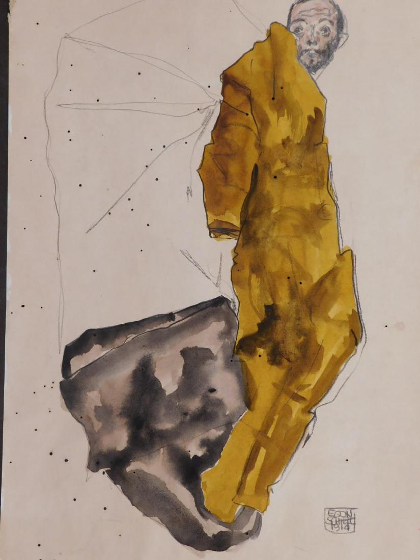 Manner of Egon Schiele: Portrait of a Man: Egon Schiele (Austrian, 1890-1918) in the manner of : mixed media (pencil, pastel, and gouache) on paper, signed bottom right, unframed, with punctures on paper. Egon Schiele was a leading figure of t