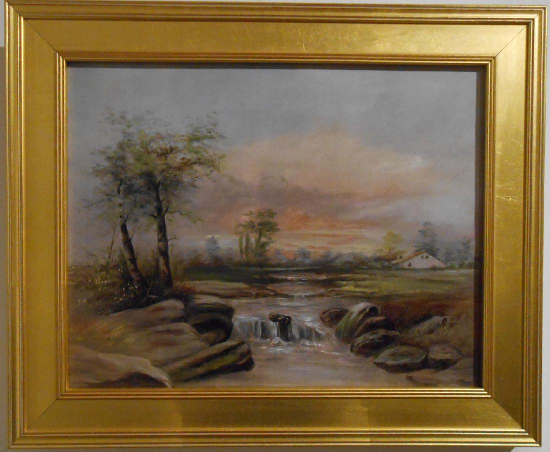 American Tonalist/Barbizon Rural Sunset Oil Painting: The Barbizon painters in France and their Tonalist followers in the US loved to depict the simplicity of nature during transitional moments like dawn, sunset, and approaching/departing storms. This ci