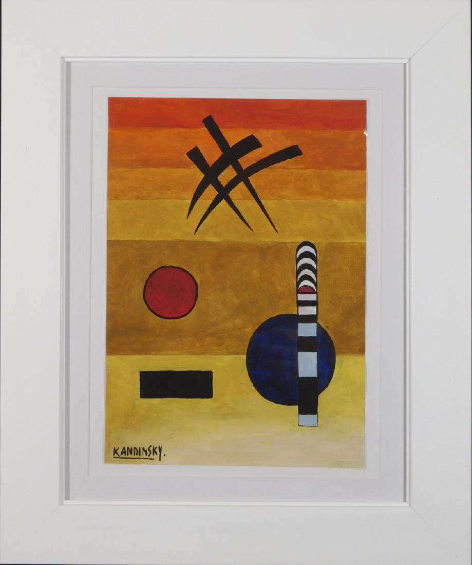 Wassily Kandinsky: Abstract Painting: Wassily Kandinsky (Russian, 1866-1944) Manner of: Abstract Painting. Tempera on paper. Signatures, stamps: signed Kandinsky lower left and on reverse with initial, stamped on reverse from Arthur Tooth