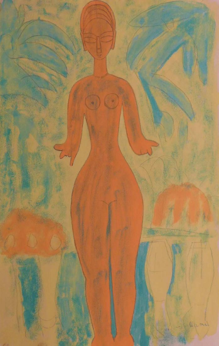 Amedeo Modigliani: Caryatid Figure: Amedeo Modigliani (Italian, 1884-1920)Attributed: Caryatid Figure. Mixed media on paper (watercolor, gouache, graphite), signed lower right, unframed. Amedeo Modigliani was an ItalianÂ painterÂ an