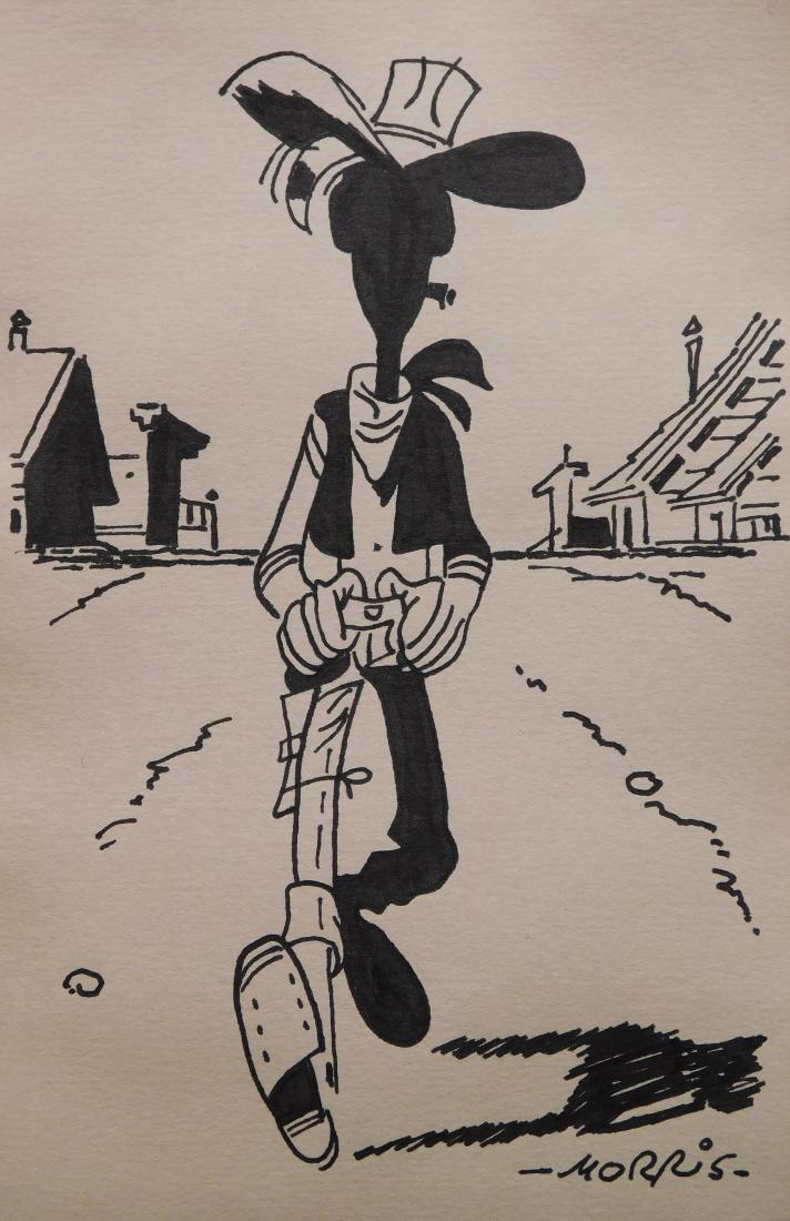 Morris: Lucky Luke (silhouette): Morris (Maurice De Bevere Belgian 1923-2001)Attributed: Lucky Luke (silhouette). Pen and ink on paper signed Morris lower right unframed. Maurice De Bevere better known as Morris was a Belgian cartoon
