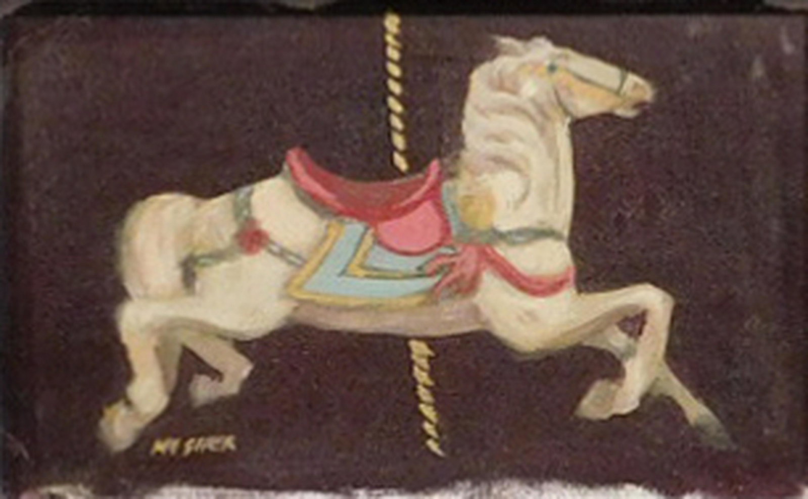 Christine Mosher: Carousel: Christine Mosher (American, 20th Century): Carousel, oil on canvas mounted to board, signed lower right, framed. Christine and her husband, artist Don Mosher, have painted on Cape Ann for the last 35 