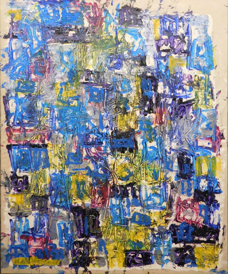 Manner of Lee Krasner: Abstract Painting: Manner of Lee Krasner (American, 1908-1984): Abstract Composition, Oil on canvas, signed lower left. Framed. Lee Krasner was an American abstract expressionist painter and one of the few female artist