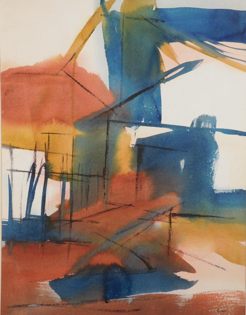 Michael Loew: Abstract Composition: Michael Loew (American, 1907-1985) Attributed: Abstract Composition. watercolor on paper, signed bottom right. Michael Loew began his art career as a student at the Art Student’s League. After a two