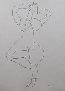 Henri Laurens: Standing Nude Woman: Henri Laurens (French, 1885-1954) Attributed: Standing Nude Woman, pen and ink on paper, signed HL lower right, unframed. 14 x 10 in unframed Private collection England, Estate of Silvio Aguayo