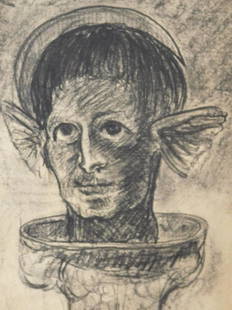 After Odilon Redon: Surreal Portrait: After Odilon Redon (1840-1916) Manner of: Surreal Portrait, charcoal on paper, verso bears the stamp of Collection Simon, Paris, signed. NOTE: From The Metropolitan Museum of Art, Leonard A. Lauder