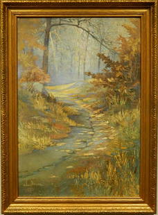 L. Deane: Forest Path: L. Deane: Forest Path, oil on canvas, signed bottom left, framed. 21 1/2 x 15" image, 25 3/4 x 18 3/4" frame