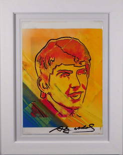 Andy Warhol: George Harrison: Andy Warhol (American, 1928-1987)Attributed: George Harrison. Mixed media (acrylic, silkscreen, ink) on paper signed lower right margin and verso, marked on reverse by reference numbers and