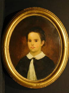 After William Carl Brown: Portrait of a Boy: After William Carl Brown: Portrait of Richard Beverly Baker. Oil on canvas, Signed M.M.B., titled, and dated (1838) verso. Installed in a 19th Century oval frame. 27x23 in Framed. 21x17 in Canvas.