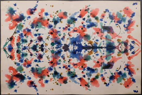 Andy Warhol: Watercolor Rorschach Study: Andy Warhol (American, 1928-1987) Attributed/ Manner of: Watercolor Rorschach Study, water color and ink on folded paper. A and W initials in the right and left corners. This is possibly a study for