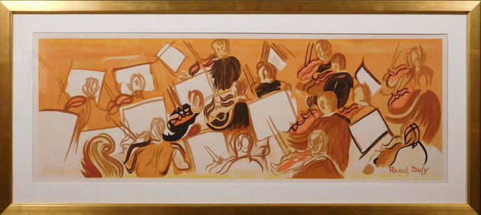 Raoul Dufy: Orchestra: Raoul Dufy (French, 1877-1952) Manner of: Orchestra. Print on archival paper. Signed in plate lower right. Framed. Raoul Dufy was a French Fauvist painter. He developed a colorful, decorative style