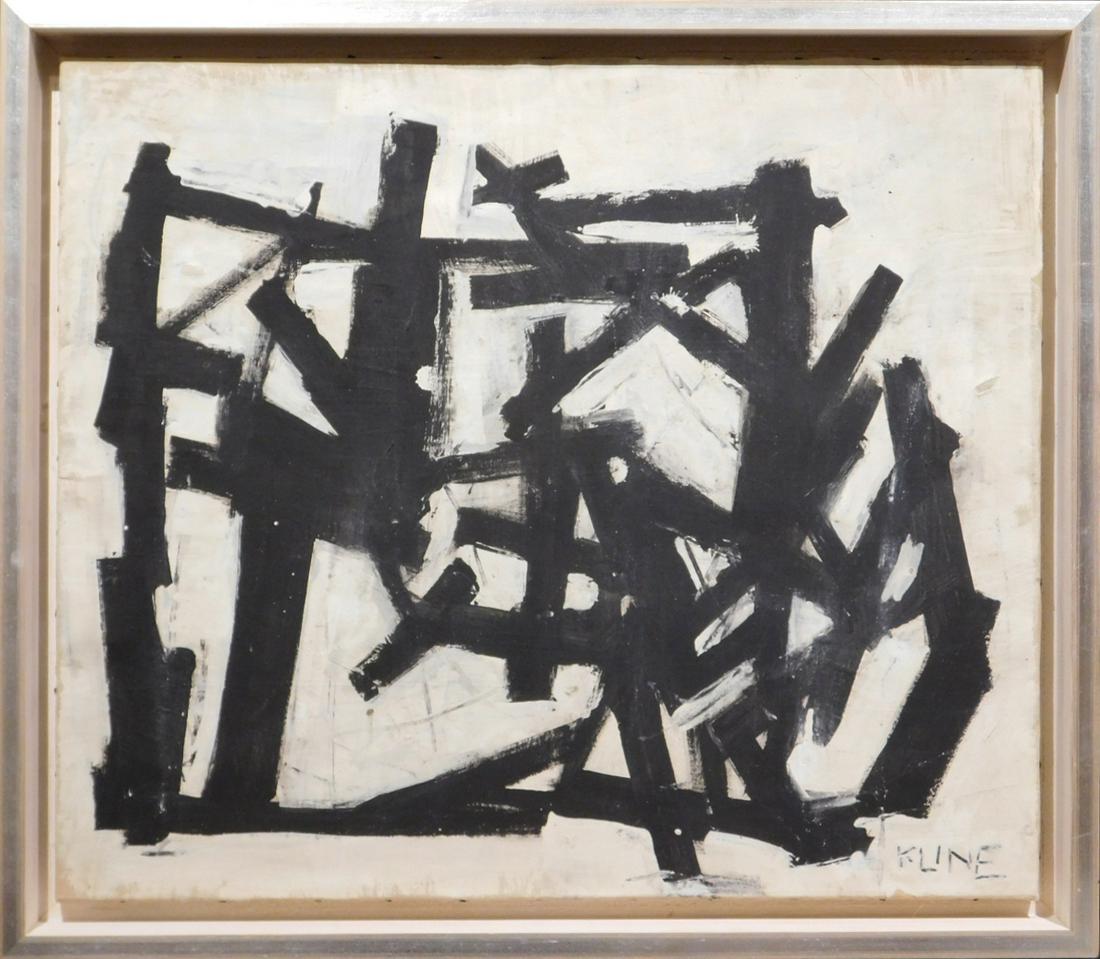 Franz Kline: Abstract Composition: Franz Kline (American, 1910-1962) Attributed: Abstract Composition. Oil on canvas, signed lower right, framed. Franz Kline, a key figure of abstract expressionism and well known for his black and whit