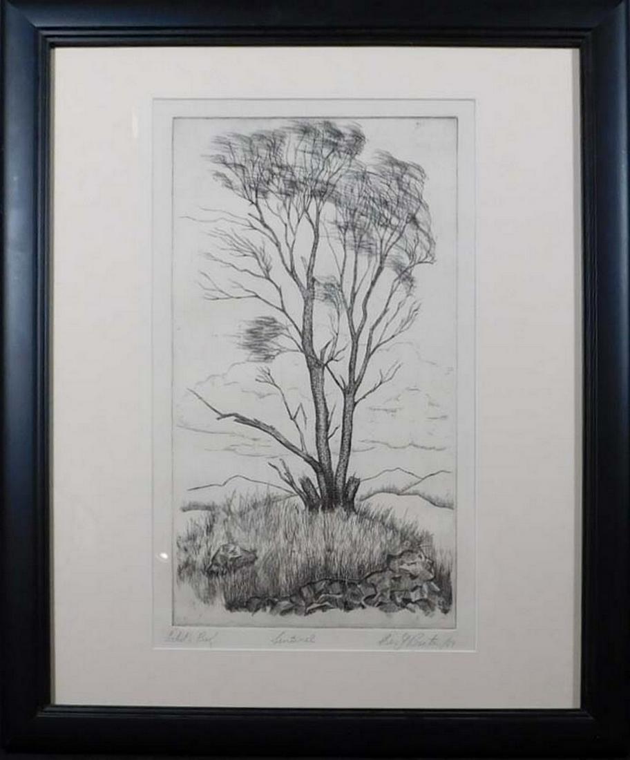 Rex Beaton: Sentinal: Rex Beaton: Sentinal. Artist's proof etching on paper. Signed lower right. Dated 1969. Framed. 23.5x18 in Framed