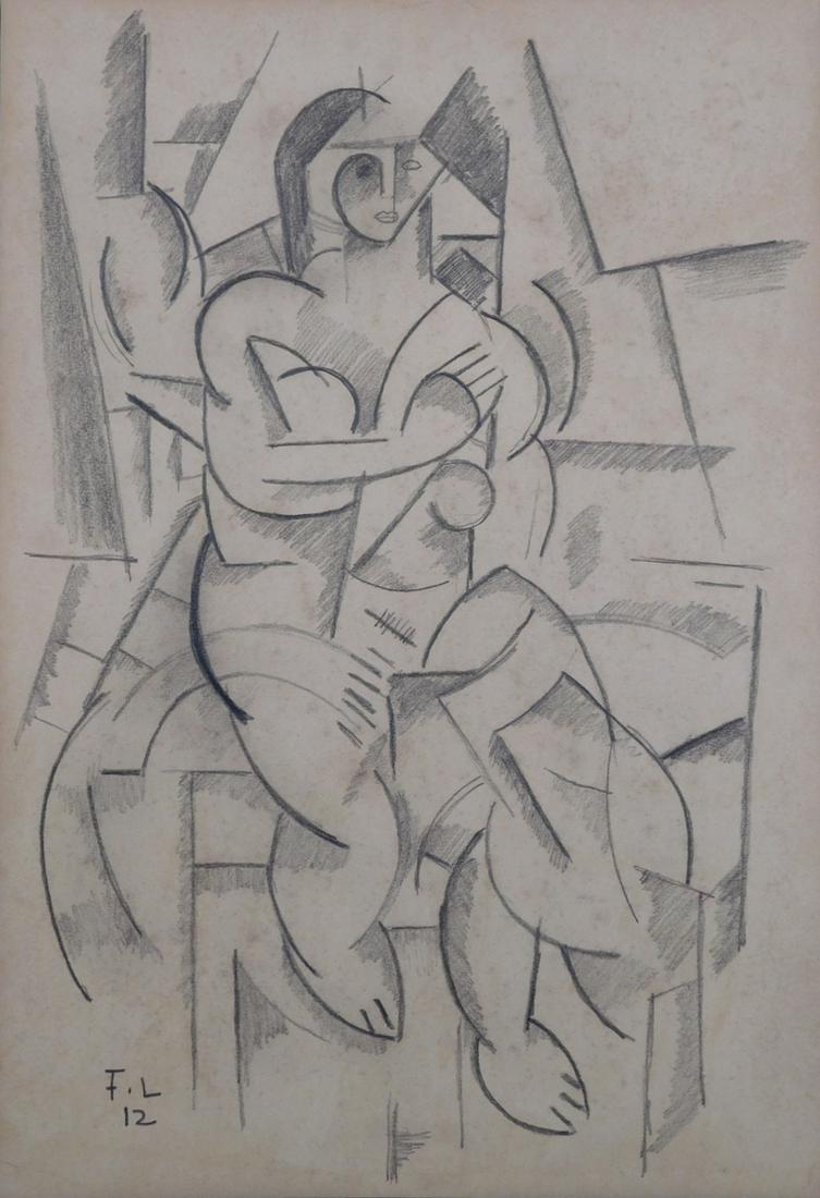 Fernand Leger: Seated Cubist Nude Woman: Fernand Leger (French, 1881-1955) attributed: Seated Cubist Nude Woman, pencil on paper, Signed F.L. 12 (1912) bottom left, unframed. Joseph Fernand Henri LÃ©ger was a French painter, sculptor, and