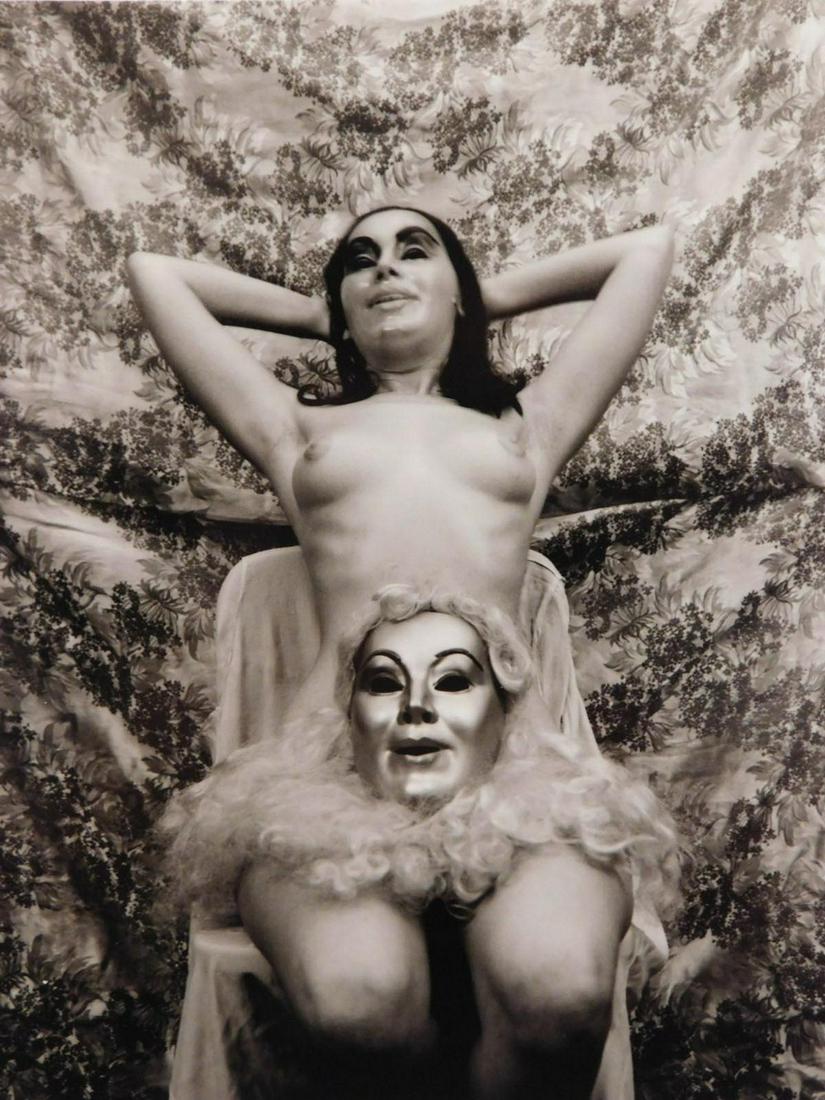 Jeffrey Silverthorne: Nude with Mask, 1969: Jeffrey Silverthorne (American, b. 1946): Nude with Mask, 1969. Silver gelatin print mounted on rag board, unframed. Limited edition print (87/150) from the 8th annual portfolio of The Photographic Ed