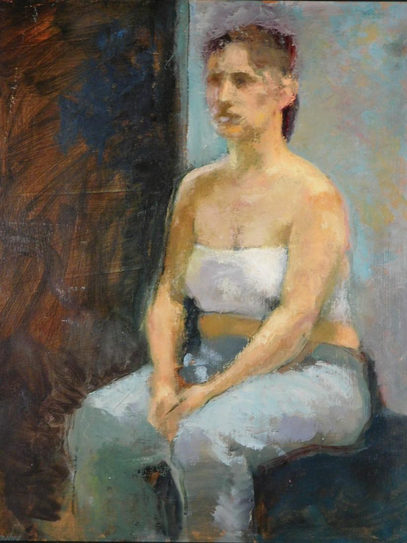 Gregory Poulin: Expressionist Portrait of a Woman: Gregory Poulin: Expressionist Portrait of a Woman. Acrylic on panel, signed bottom left, framed. Dimensions: 15 1/5 x 19 1/5" board, 17 x 21" frame. Gregory Poulin was born in Vermont. While in high s