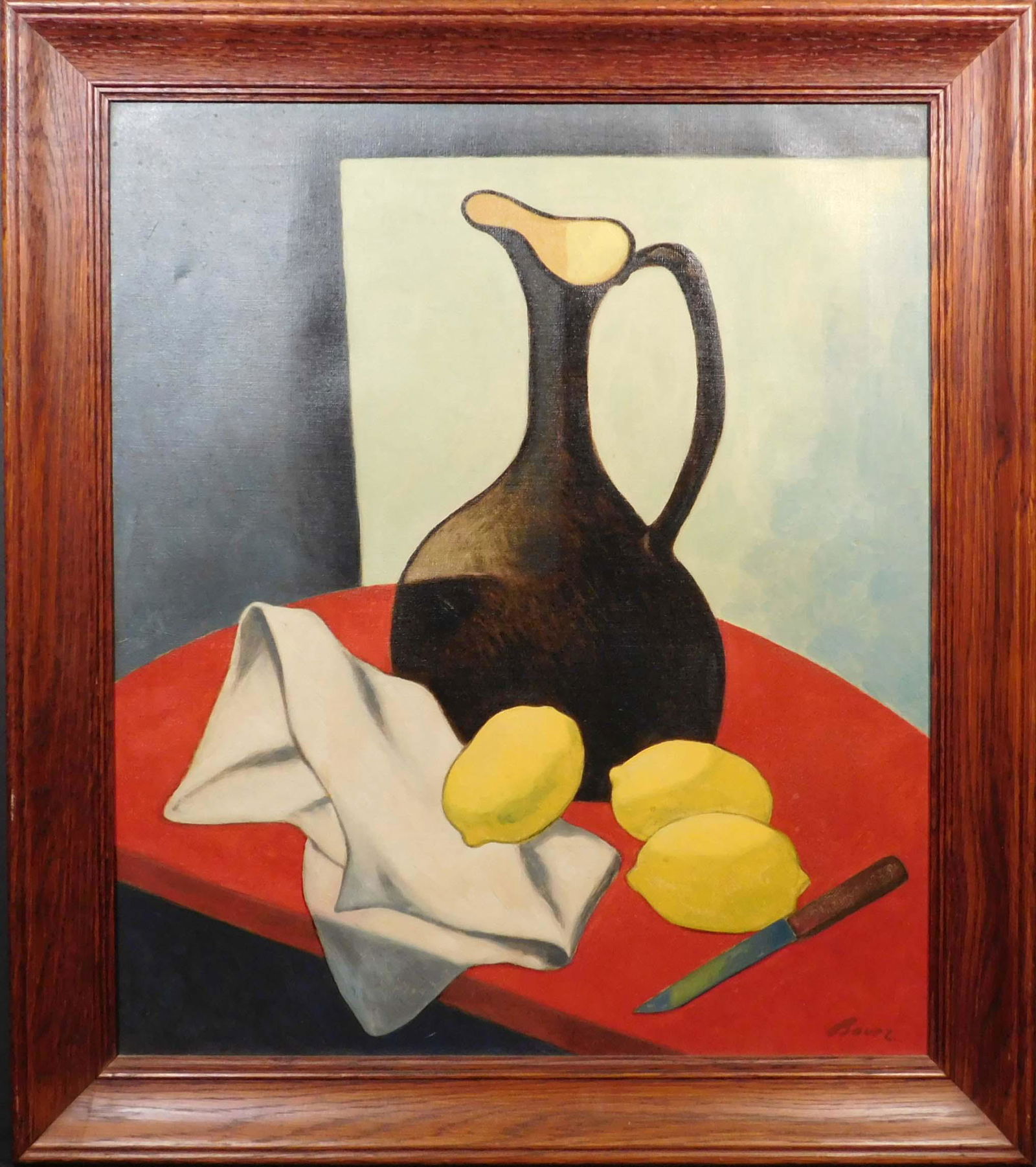 Robert Bauer: Still Life with Lemon: Robert Bauer (Austria/ America, 1892-1957): Still Life with Lemon. Oil on canvas, signed lower right. Robert Bauer was a commercial artist with a concentration in landscapes and portraits. He ran Baue