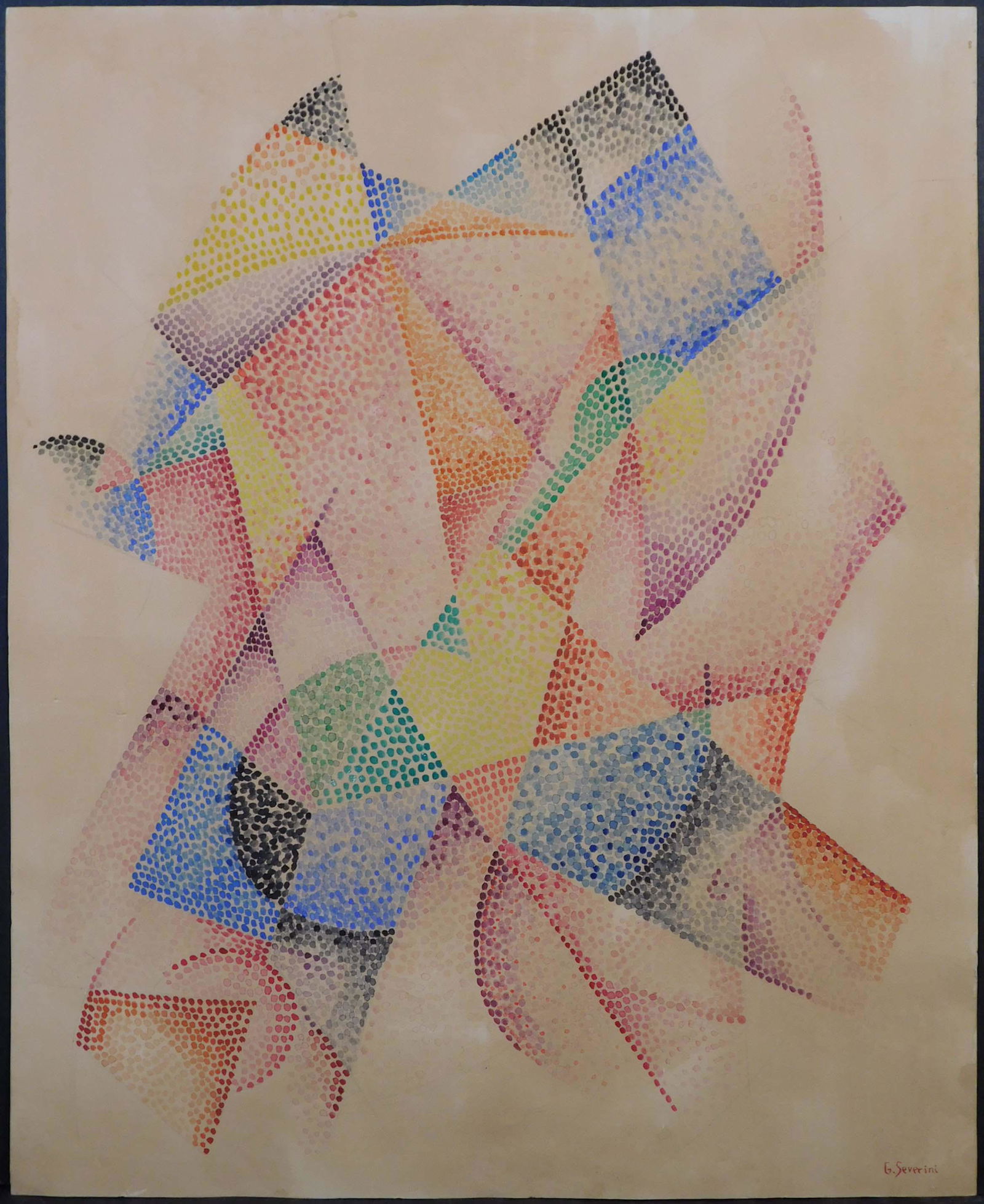 Gino Severini, Manner of/ Attributed: Abstract: Gino Severini (Italian, 1883-1966)Manner of/ Attributed: Abstract Pointillist Composition. Gouache on paper, signed lower right, unframed. Gino Severini was an Italian painter and a leading member of