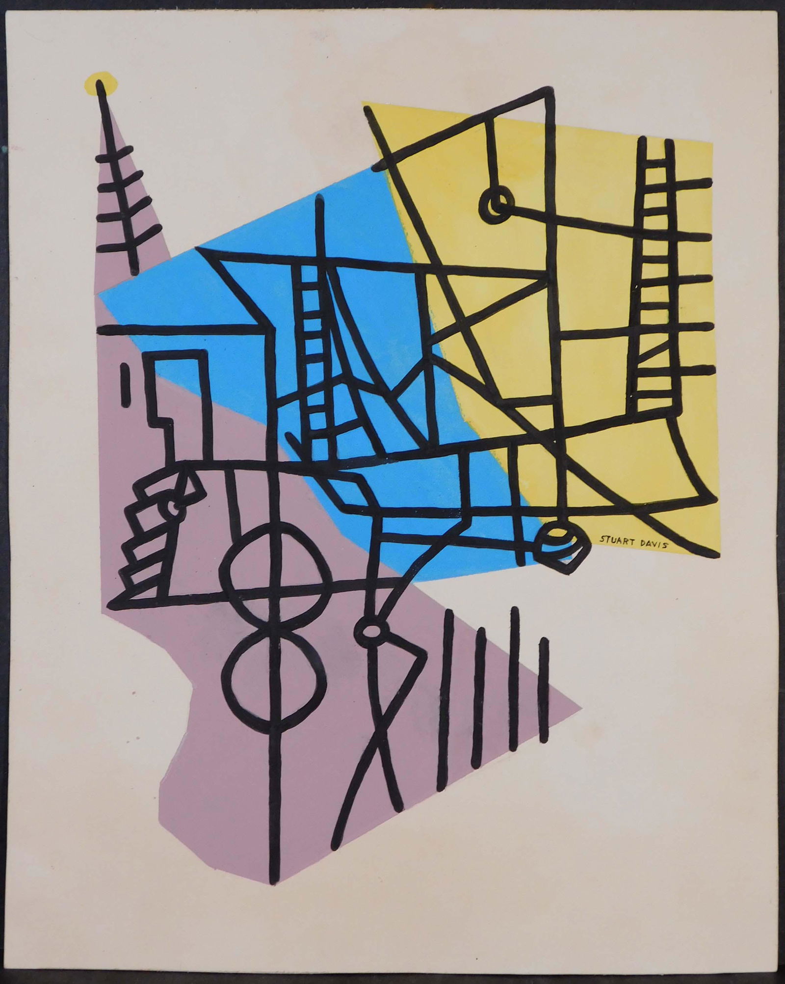 Stuart Davis, Manner of: Shapes of a Landscape: Stuart Davis (American, 1892-1964) Manner of: Shapes of a Landscape. Gouache on heavy paper. Signed mid right, undated, unframed. One of America's first modern artists and a forefather of Pop art, Stu
