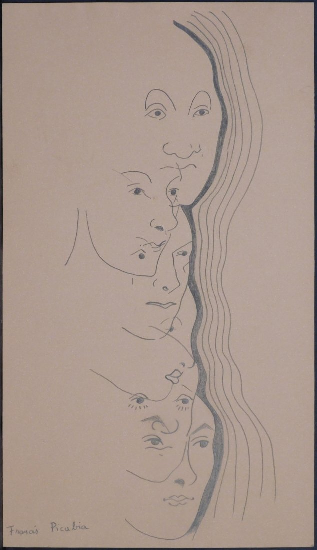 After Francis Picabia: Surreal Stacked Faces: Francis Picabia (French, 1879 - 1953) After: Surreal Stacked Faces, ca. 1930's. Graphite on paper. Signed lower left. Unframed. Francis Picabia was active in New York and France. is best known as an e