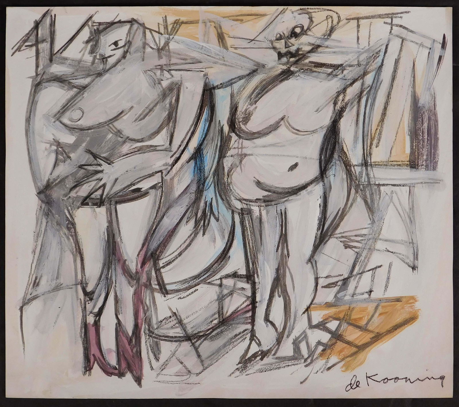 Willem de Kooning, Manner of: Women: Willem de Kooning (Dutch, 1904-1997) Manner of: Women. Gouache and pencil on paper. Signed lower right. Verso marked with reference number (559) and "DK 66." This painting is accompanied by a document