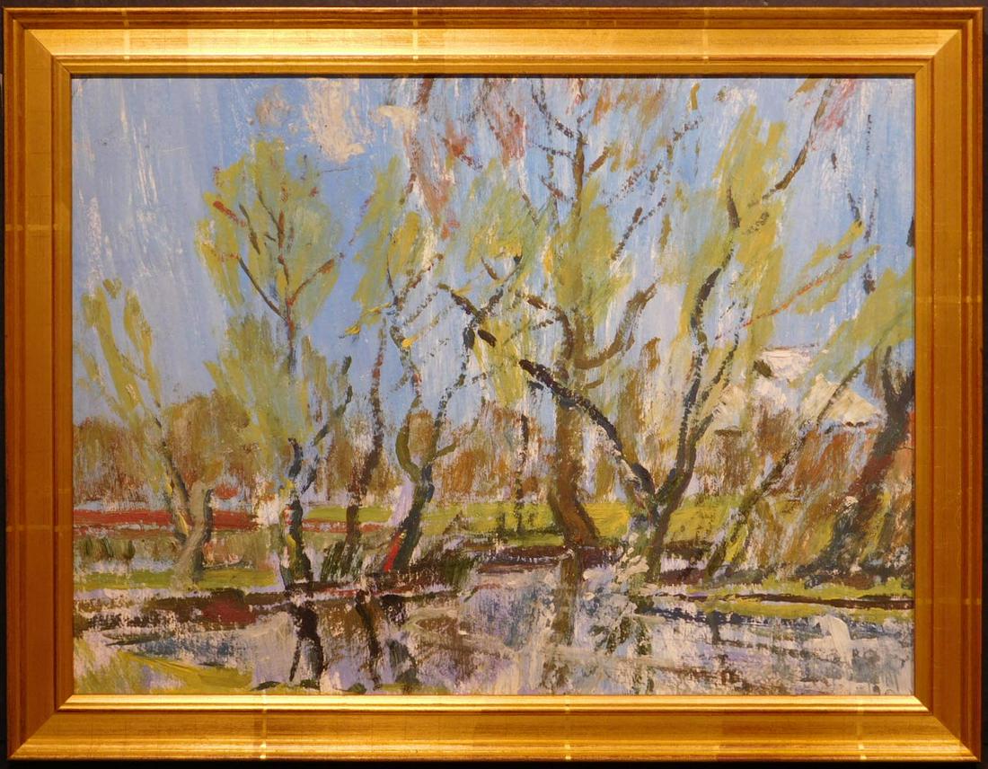 Dubina Nikolay Alekseevich: Abstract Landscape: Dubina Nikolay Alekseevich (Ukrainian, 1939-1994): Abstract Landscape. Oil on board, unsigned, framed. Alekseevich was a prominent 20th Century Ukrainian, whose work can be found in the Donetsk art mu
