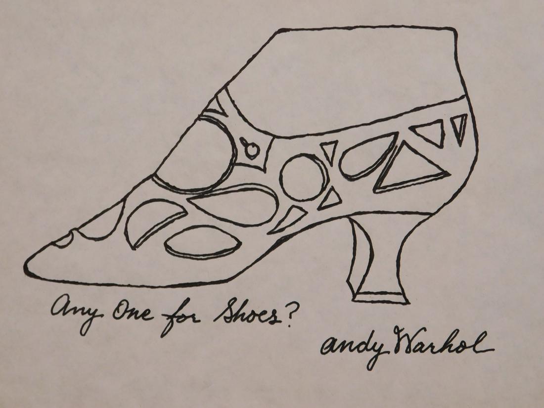 Andy Warhol Attr. Any One for Shoes?: Andy Warhol (American, 1928-1987) attributed: Any One for Shoes? ink on paper, signed bottom right, unframed. Andrew Warhola was an American artist, director and producer who was a leading figure in t