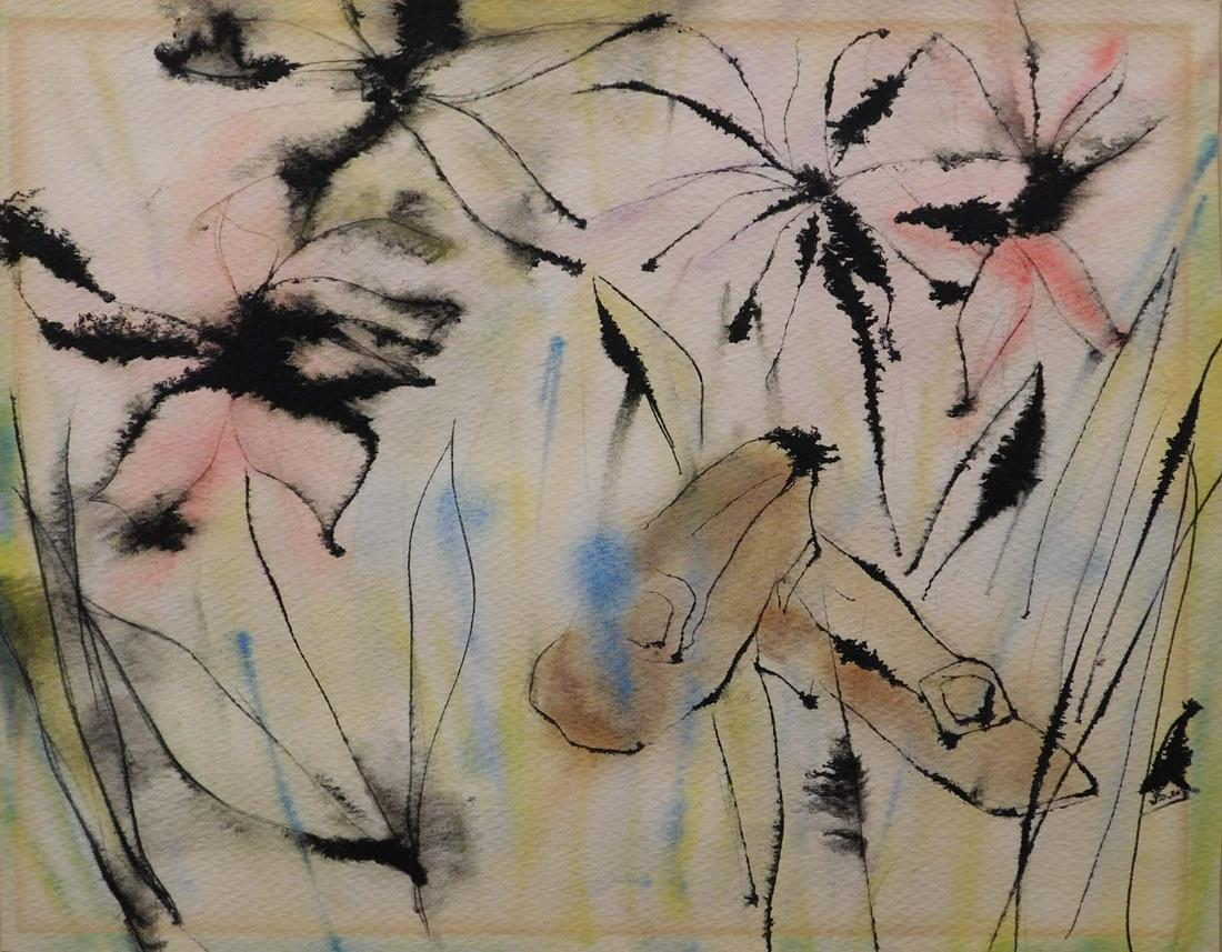 Andy Warhol (Manner of / Attributed): Abstract: Andy Warhol(1928-1987)(Manner of / Attributed): Abstract Watercolor with Shoes. Watercolor on paper, unsigned, unframed. Using a near infrared spectrometer, the determined age of this paper is 1945. (