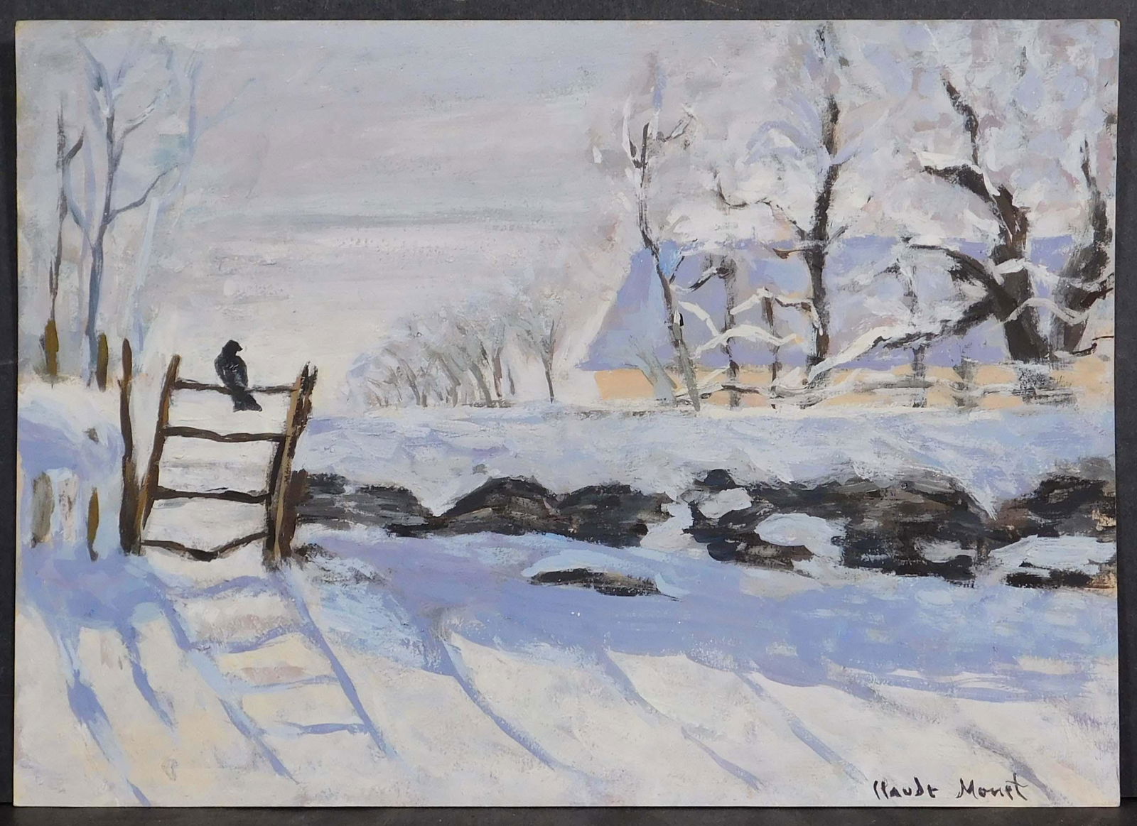 Claude Monet, Manner of: Elster: Claude Monet (French, 1840-1926) Manner of: Elster. Tempera on paper, unframed and signed lower right. This item is accompanied by documents of examination (describing the painting as "in the manner o