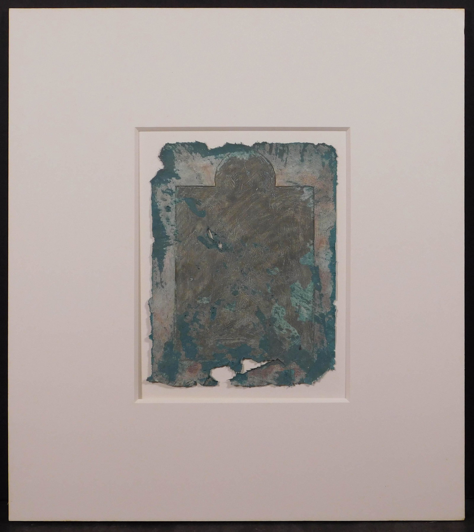Doug Bell: Blue Marker: Doug Bell (American, 20th Century): Blue Marker, 1991. Mixed media abstract design. Oil/ graphite/ acrylic on paper hinged to mat board. Marked #8 in pencil verso. Label from Clark Gallery, Lincoln Ma
