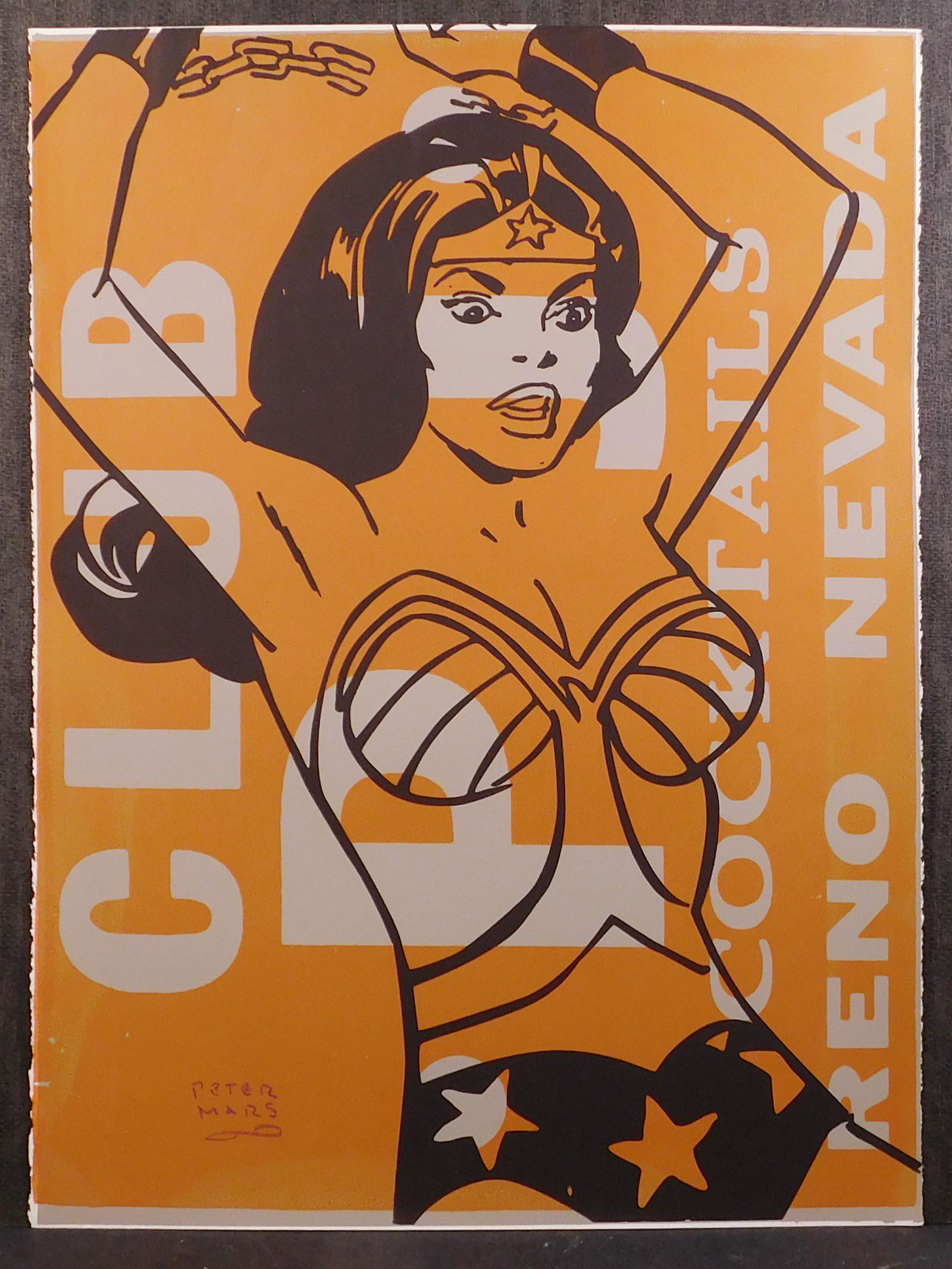 Peter Mars: Wonder Woman: Peter Mars (American, b 1959): Wonder Woman, . Hand-signed Original hand-pulled serigraph/silkscreen on archival paper, signed lower left. Signed in crayon, embossed, and counter-stamped verso, unfram