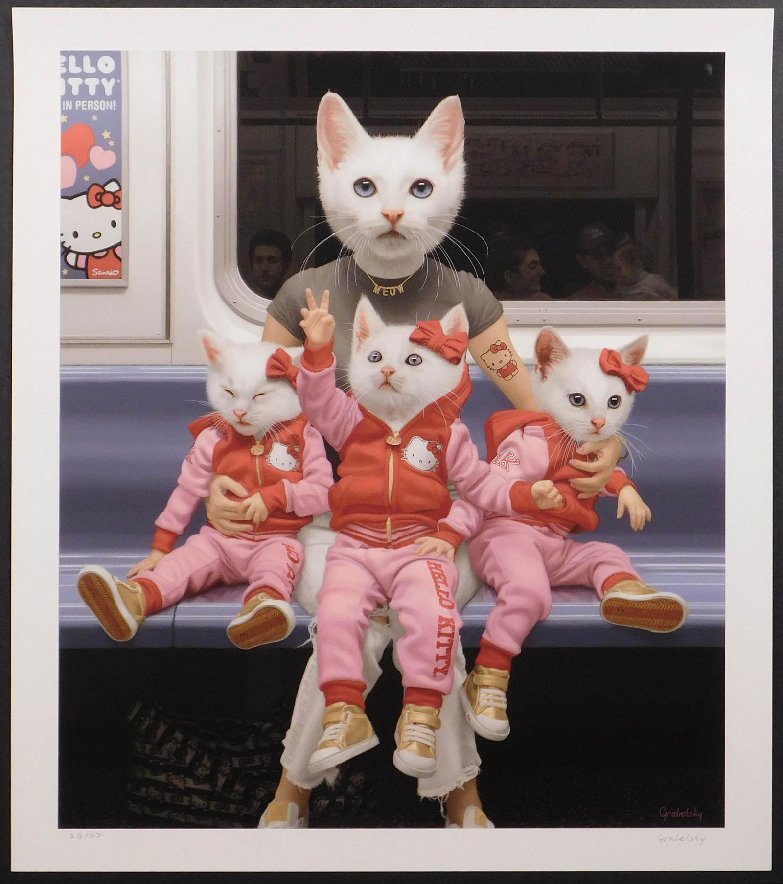 Matthew Grabelsky: Hello Kitties: Matthew Grabelsky (American, 20th Century): Hello Kitties, 2021. Fine art print on Signa Smooth 300gsm. Hand signed and numbered (28/87) by the artist. Published by Thinkspace. Matthew Grabelsky is a