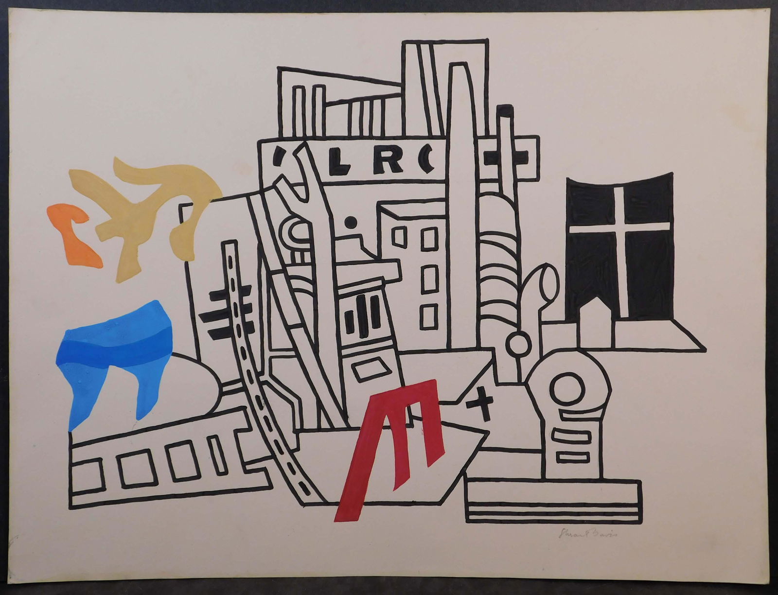 Stuart Davis, Manner of: New York Waterfront: Stuart Davis (American, 1892-1964) Manner of: New York Waterfront. Gouache on paper, signed on paper lower right, undated, unframed. One of America's first modern artists and a forefather of Pop art,