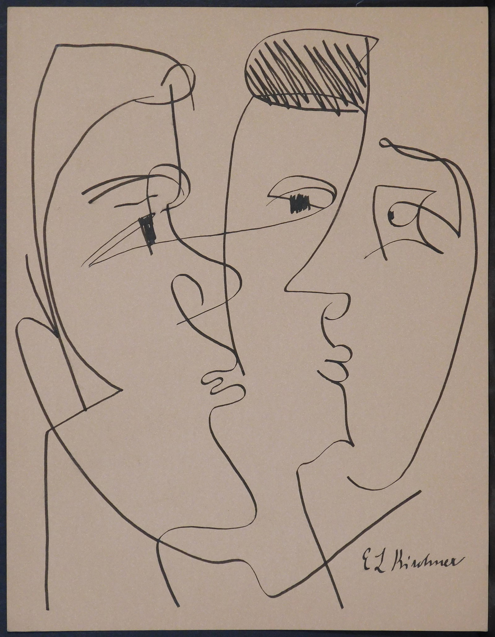 Ernst Kirchner, Manner of/ Attributed: Three Faces (1 of 6)