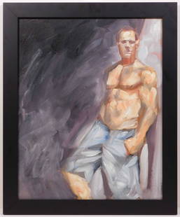 Kenney Mencher : Male Figure Study: Kenney Mencher (American, b. 1965 ): Male Figure Study, 2014. Oil on canvas board, signed upper left, framed.