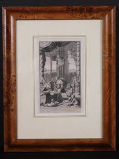 Isaak Tirion after J.C Philips: Mythical Scene: Isaak Tirion after J.C Philips: Mythical Scene, engraving, 1745, framed, with identifying information in Dutch verso. 4 1/2 x 7" paper, 10 1/2 x 13 3/5" frame