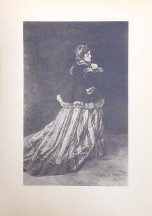 Claude Monet: Camille, ou la Dame a la Robe Vert: Claude Monet (French, 1840-1926): Camille, ou la Dame a la Robe Vert. Very rare, limited edition, collotype lithograph printed in 1922 from "Claude Monet Sa Vie, Son Temps, Son Oeuvre" by Gustave