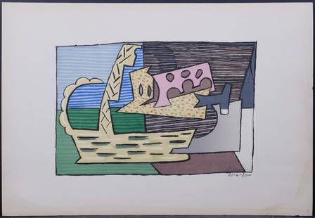 After Pablo Picasso : The Basket: Pablo Picasso (Spanish, 1881-1973) : The Basket. Vintage collotype with pochoir print from a 1946 Picasso-authorized portfolio of his most famous drawings, titled "Picasso Fifteen Drawings",